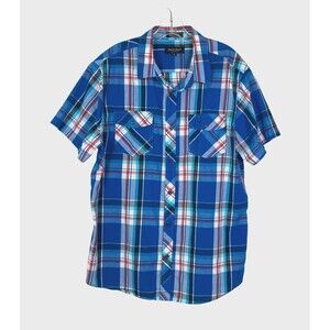 Eighty Eight Men's Platinum Button Down Shirt Size XL Blue Red Plaid Western
